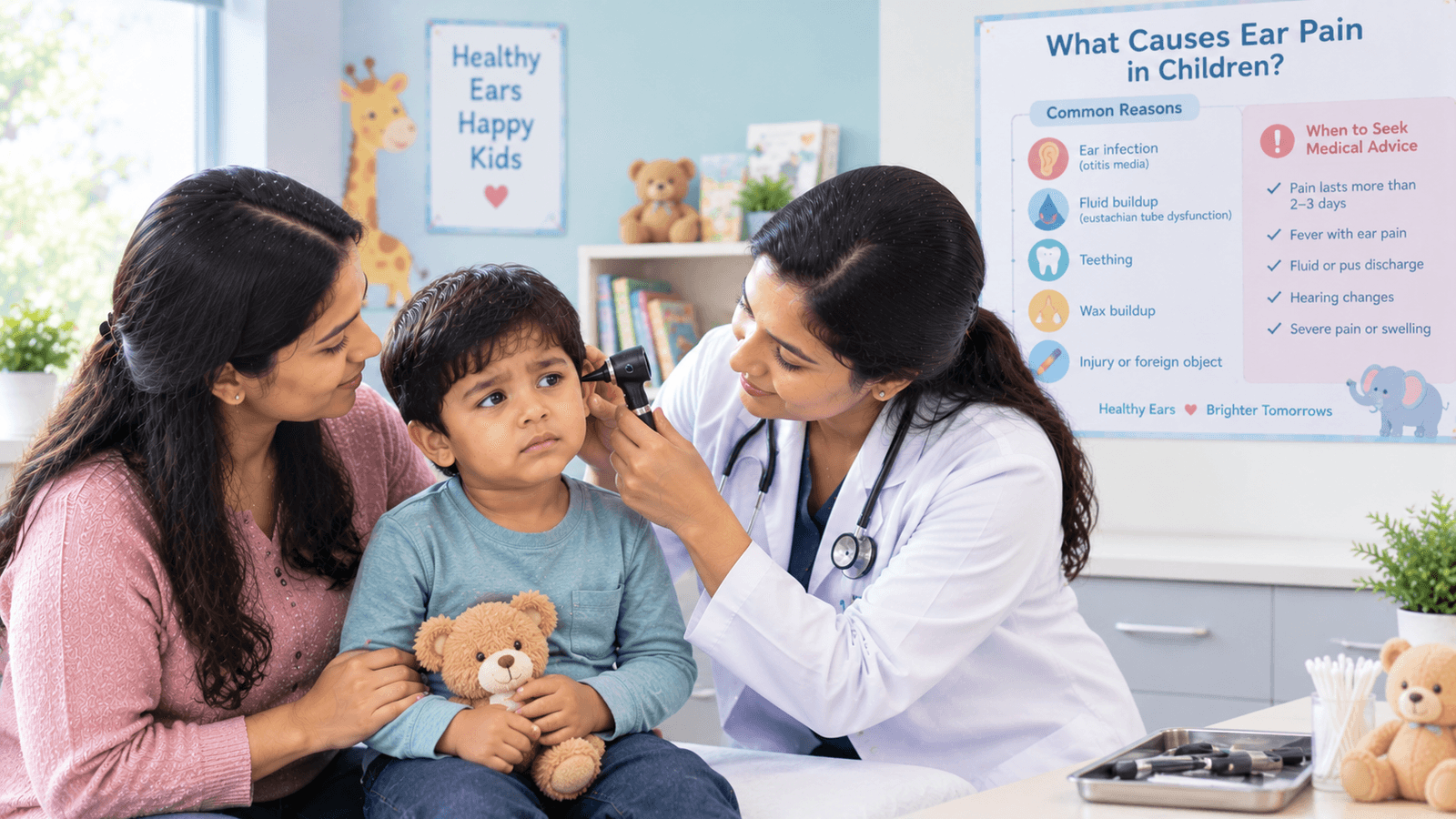 Learn what causes ear pain in children, common symptoms, possible ear infections, safe care tips, and when parents should seek pediatric advice.