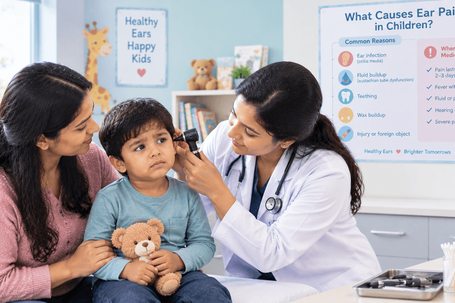 Learn what causes ear pain in children, common symptoms, possible ear infections, safe care tips, and when parents should seek pediatric advice.
